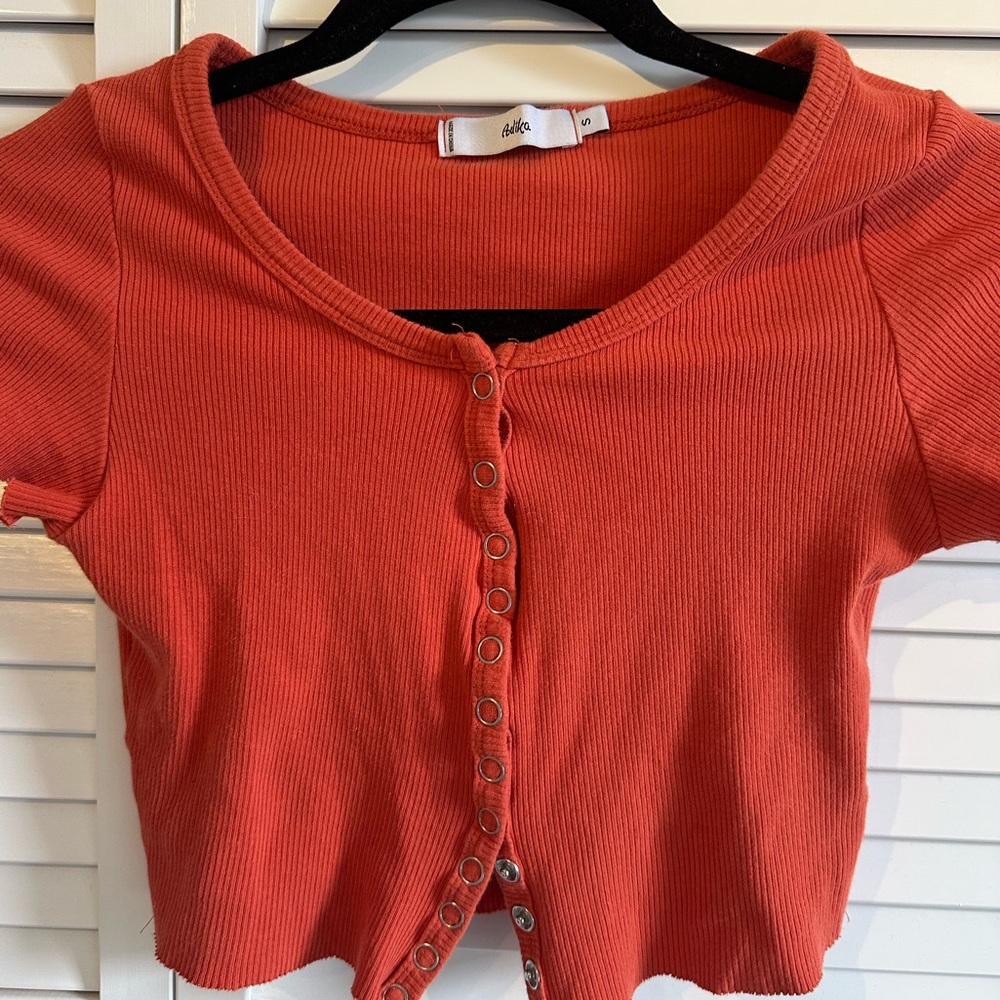 Button Down Short Sleeve Crop Top